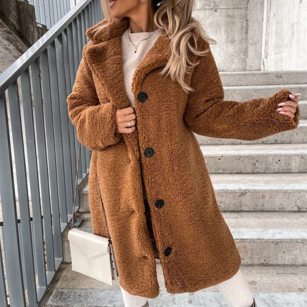 Élodie – Manteau en peluche pour femmes avec col à revers, doux et chaud For Discount