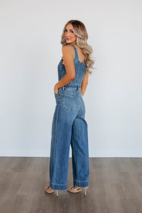 Kendall Hidden Denim Jumpsuit Hot on Sale