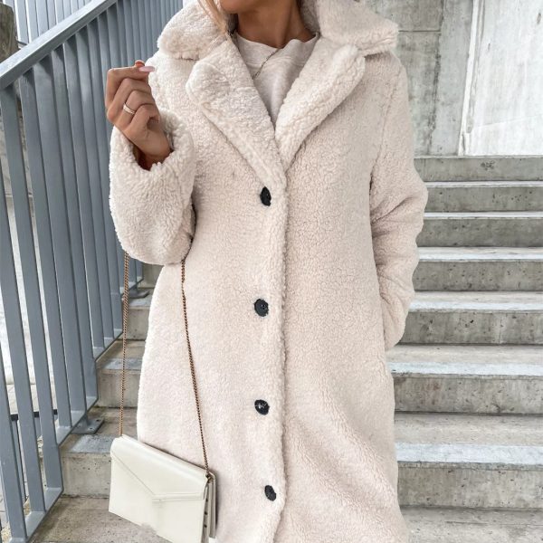 Élodie – Manteau en peluche pour femmes avec col à revers, doux et chaud For Discount