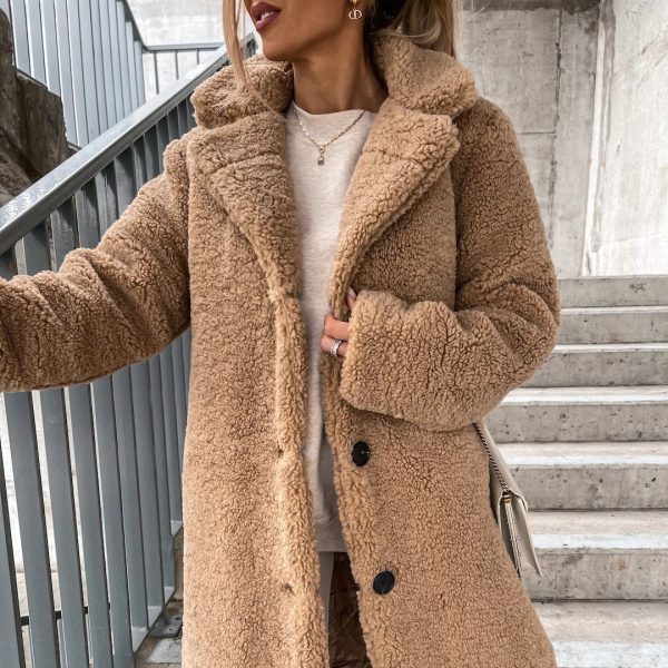 Élodie – Manteau en peluche pour femmes avec col à revers, doux et chaud For Discount