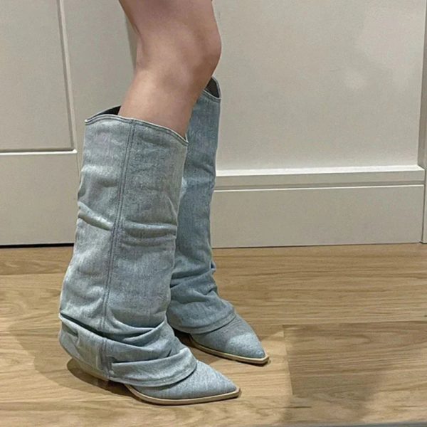 Chloé – Bottes en denim à hauteur de genou pour un style tendance Cheap