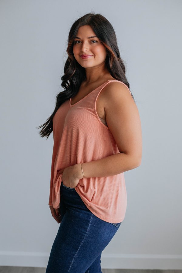 Baxter Ribbed Tank - Peach Online