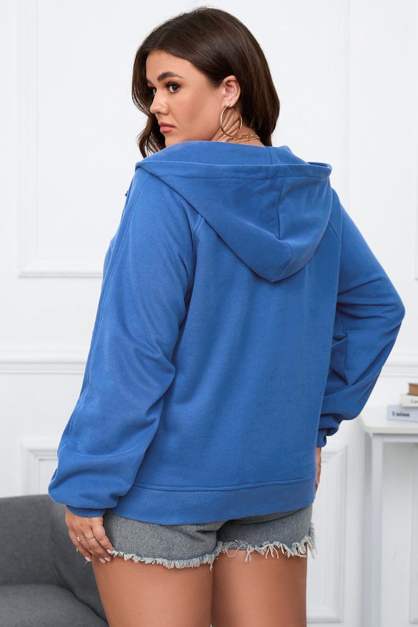 Bastien – Hoodie grande taille avec fermeture éclair et effet lavé minéral en bleu For Sale