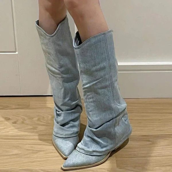 Chloé – Bottes en denim à hauteur de genou pour un style tendance Cheap