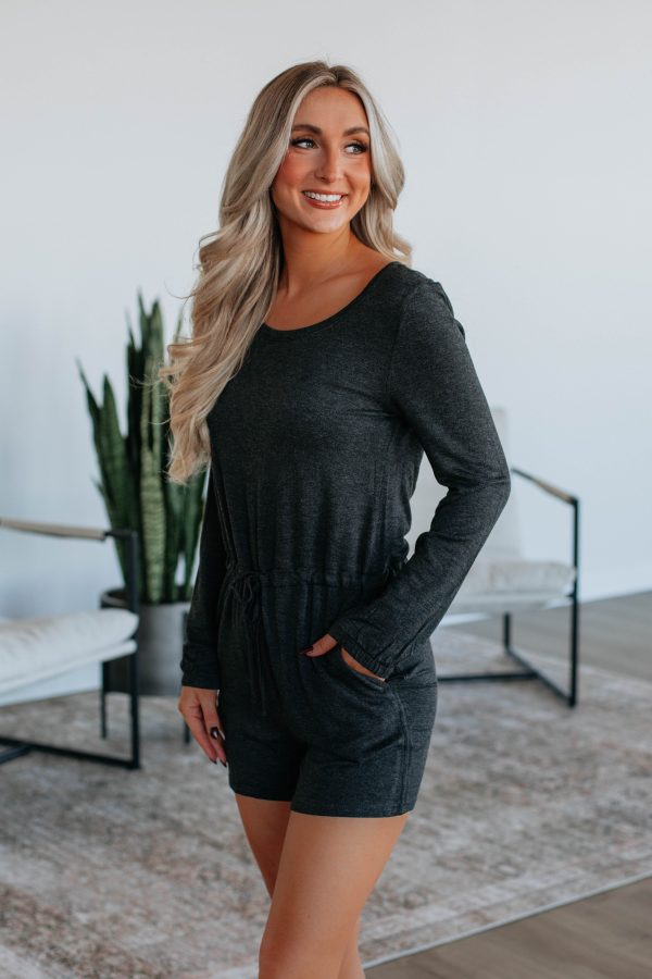 Tarah Lounge Romper - Charcoal For Cheap