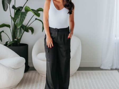 Adara Satin Cargo Pants - Black Sale