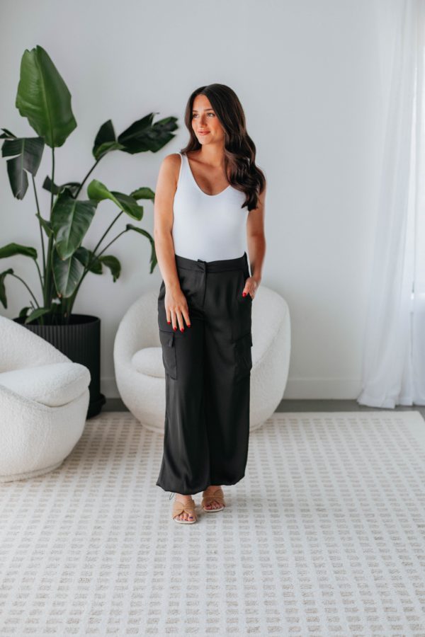 Adara Satin Cargo Pants - Black Sale