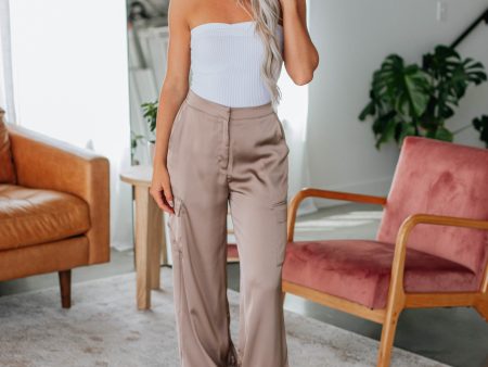 Adara Satin Cargo Pants - Taupe Online Hot Sale