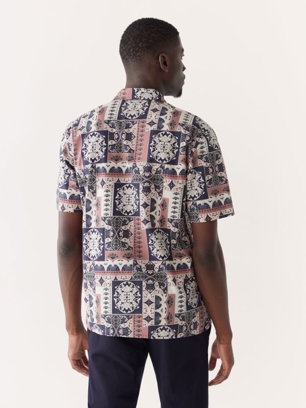 The Short-Sleeve Printed Camp Collar Shirt in Cognac Sale