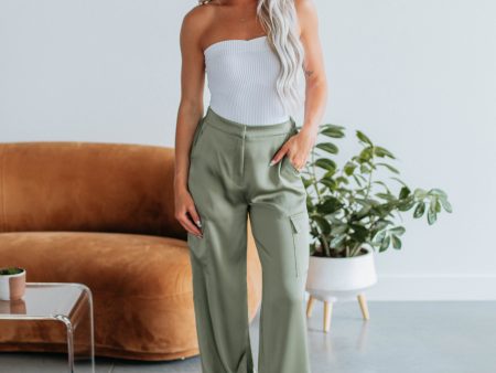 Adara Satin Cargo Pants - Olive Online Sale