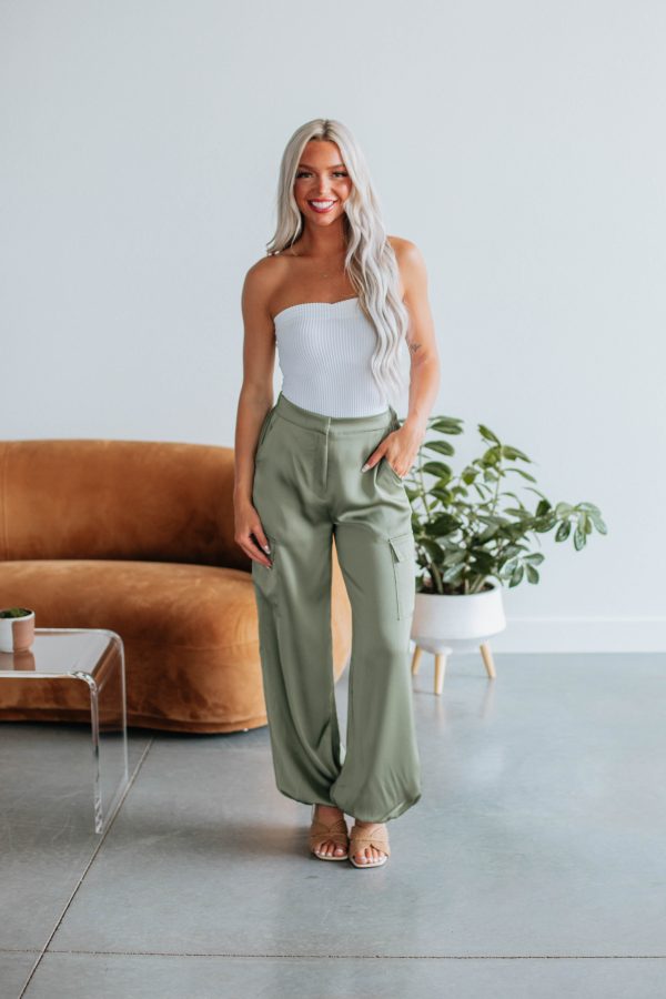 Adara Satin Cargo Pants - Olive Online Sale