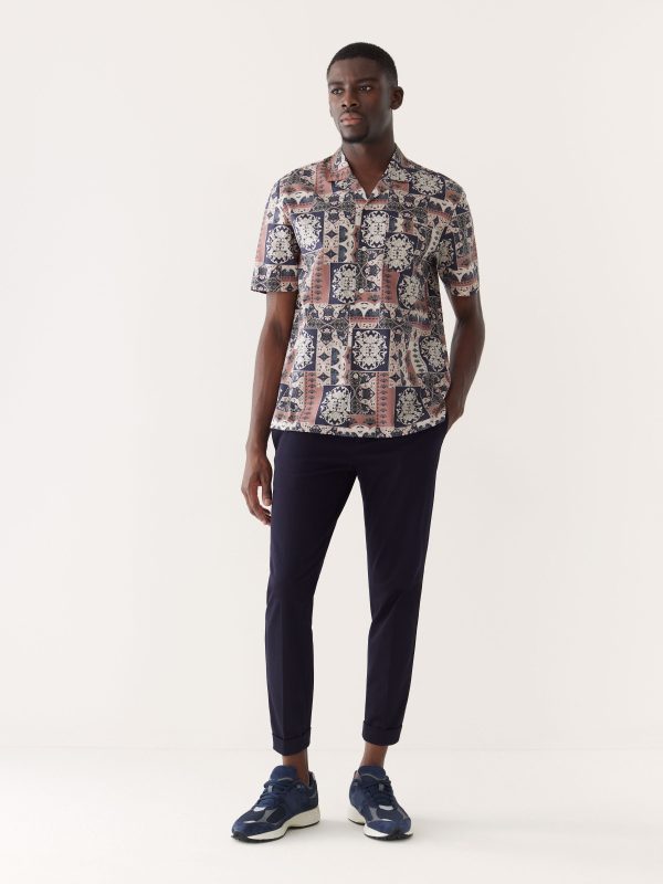 The Short-Sleeve Printed Camp Collar Shirt in Cognac Sale