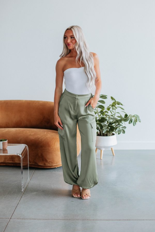 Adara Satin Cargo Pants - Olive Online Sale