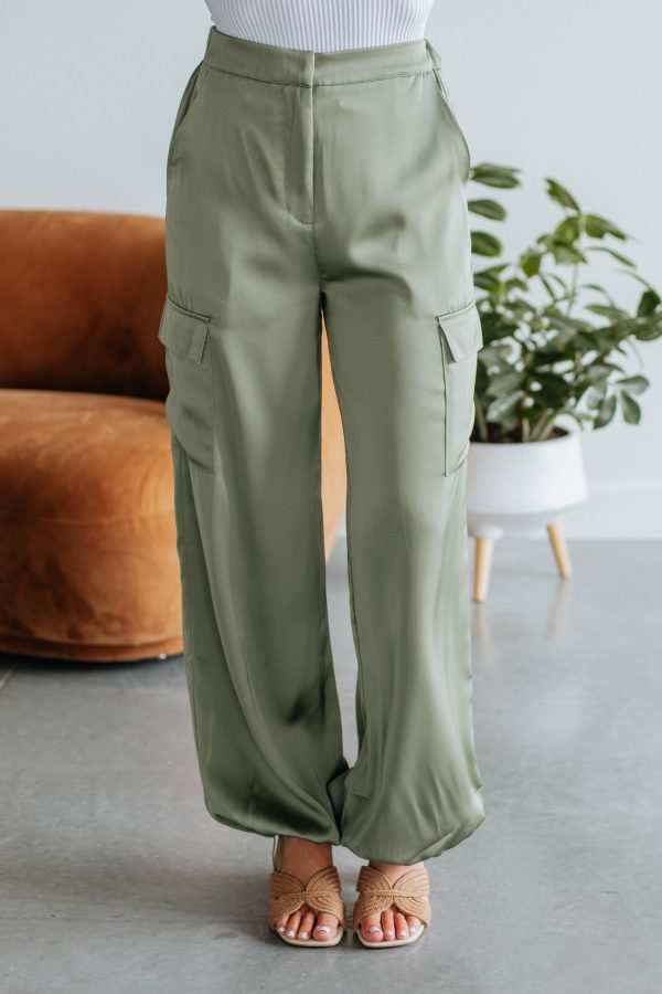 Adara Satin Cargo Pants - Olive Online Sale