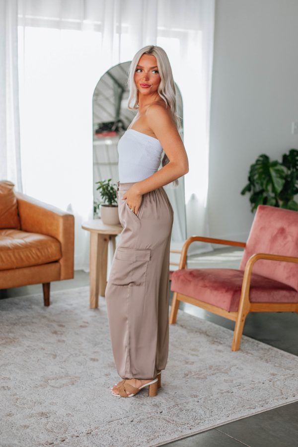 Adara Satin Cargo Pants - Taupe Online Hot Sale