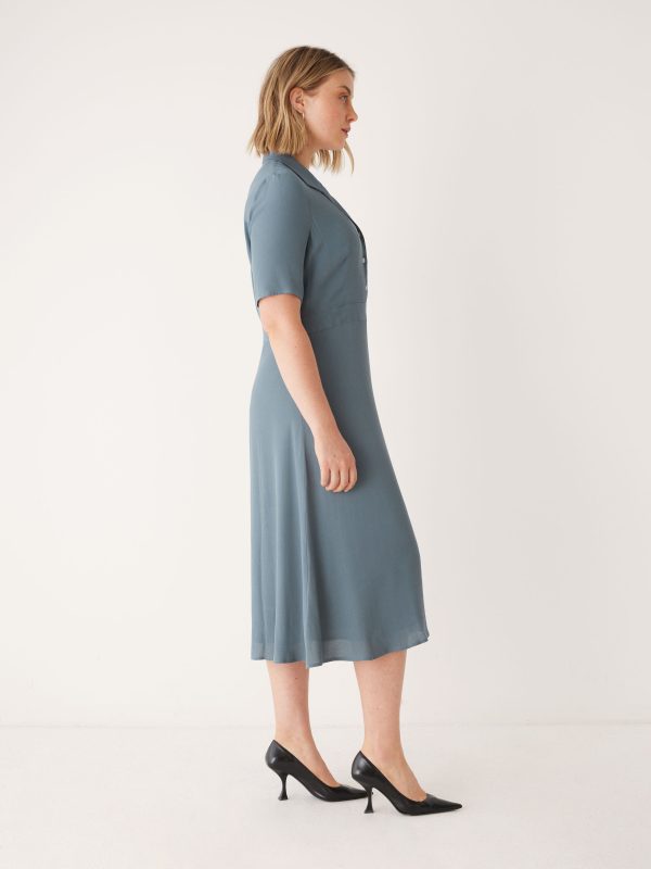 The Fluid Poet Collar Long Dress in Stormy Blue Hot on Sale