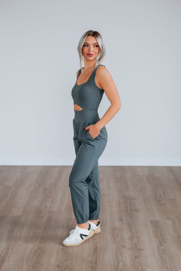 Always On The Go Jumpsuit - Smoke Cheap