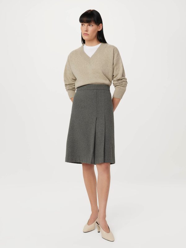 The Pleated Midi Skirt in Grey Black Cheap