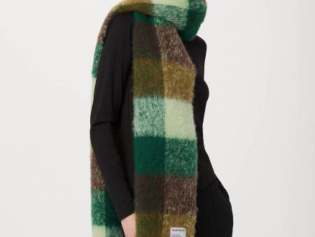 The Check Fuzzy Scarf in Bottle Green Cheap