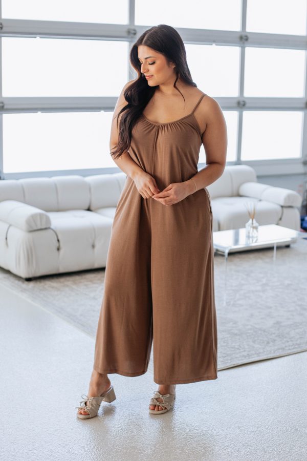 Harvey Wide Leg Jumpsuit - Mocha For Sale