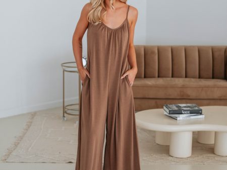 Harvey Wide Leg Jumpsuit - Mocha For Sale