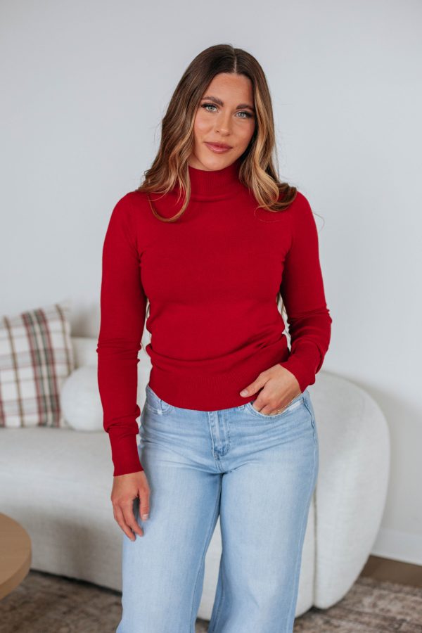 Afton Mock Neck Top - Cherry Online Hot Sale