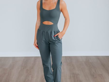 Always On The Go Jumpsuit - Smoke Cheap