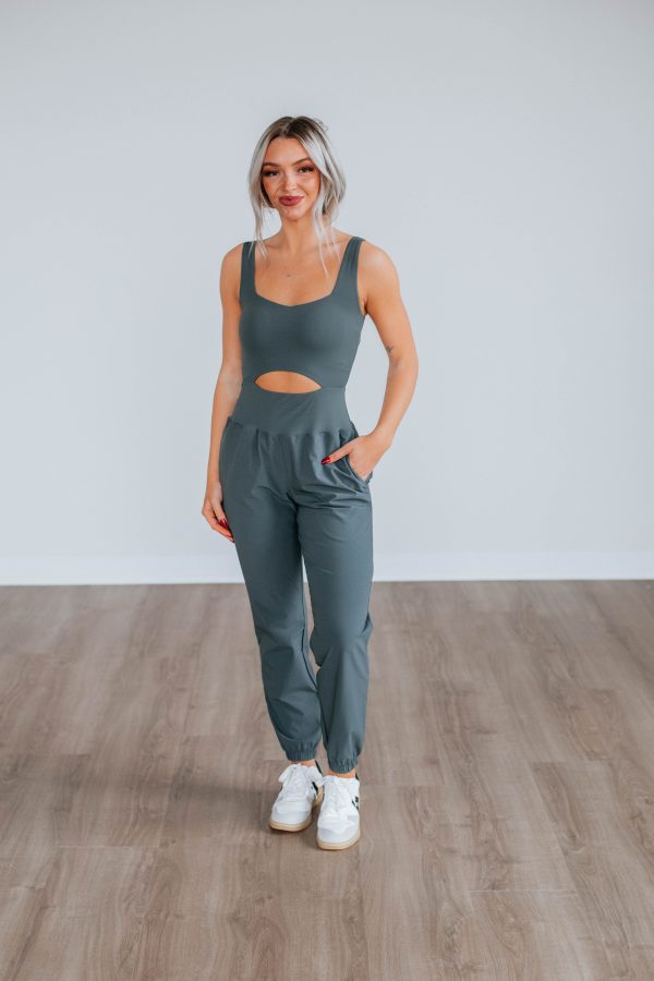 Always On The Go Jumpsuit - Smoke Cheap