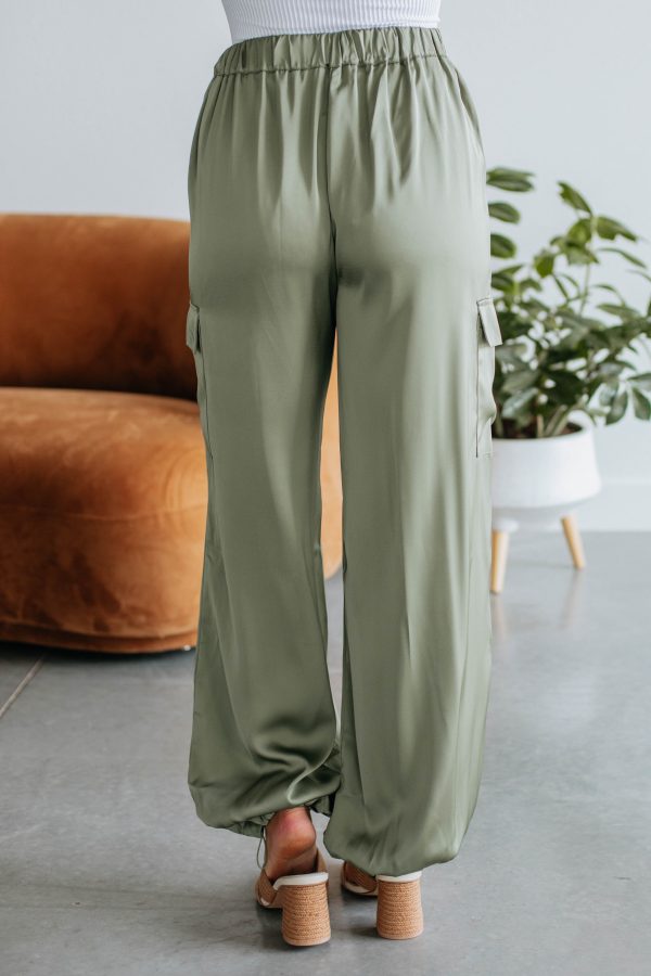 Adara Satin Cargo Pants - Olive Fashion