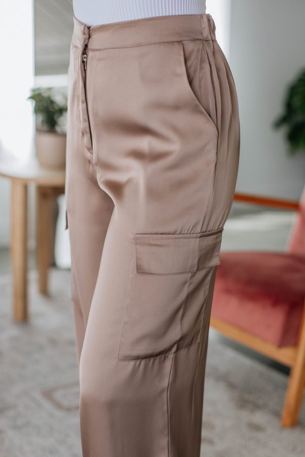 Adara Satin Cargo Pants - Taupe Online Hot Sale