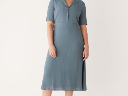 The Fluid Poet Collar Long Dress in Stormy Blue Hot on Sale