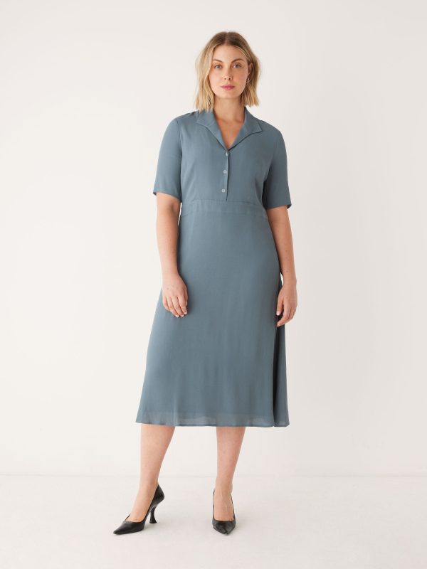 The Fluid Poet Collar Long Dress in Stormy Blue Hot on Sale