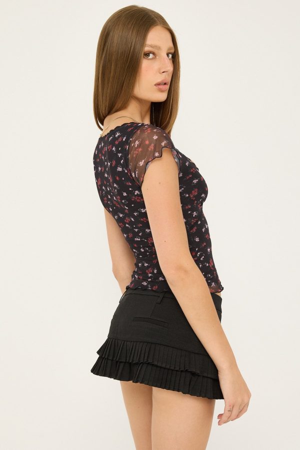 Luck & Trouble Daya Recycled Mesh Top Floral Print Online Hot Sale