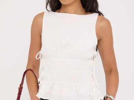 Luck & Trouble Verona Ruched Side Tie Top White For Sale