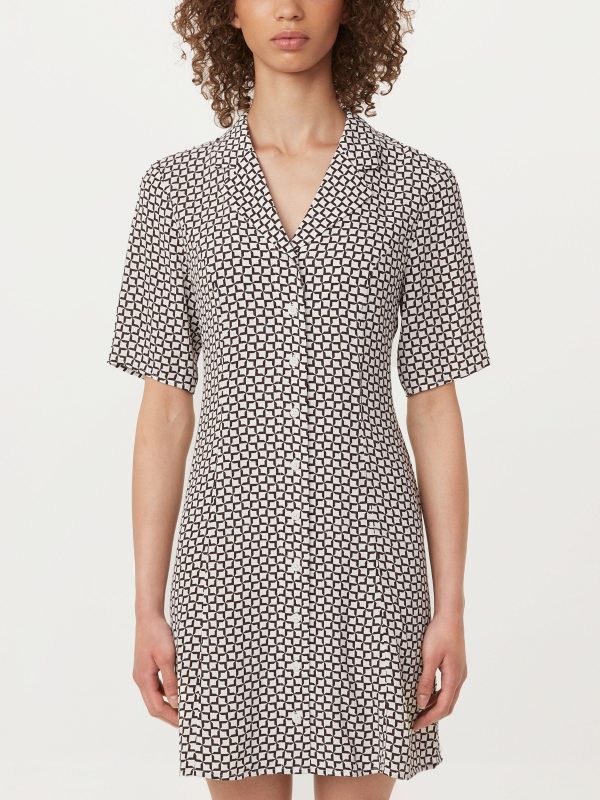 The Camp Collar Printed Dress in White For Discount