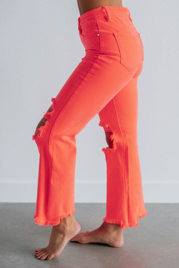 Willow Risen Jeans - Neon Coral Sale