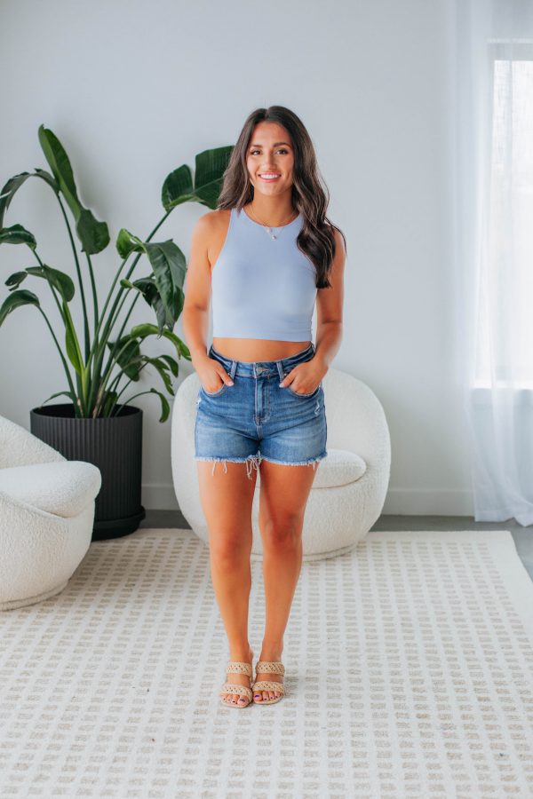 Moxie Ribbed Tank - Powder Blue For Cheap