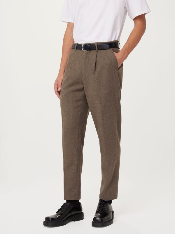 The Jamie Wool Pleated Pant in Brown For Sale