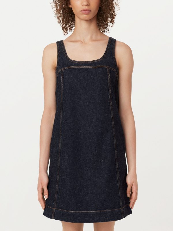 The Pinafore Denim Dress in Dark Wash For Sale