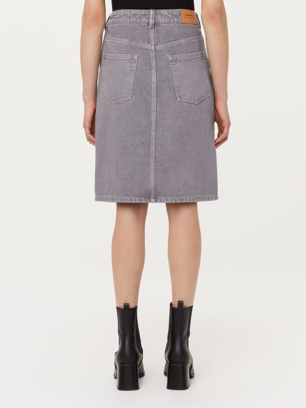 The Denim Midi Skirt in Light Grey Cheap