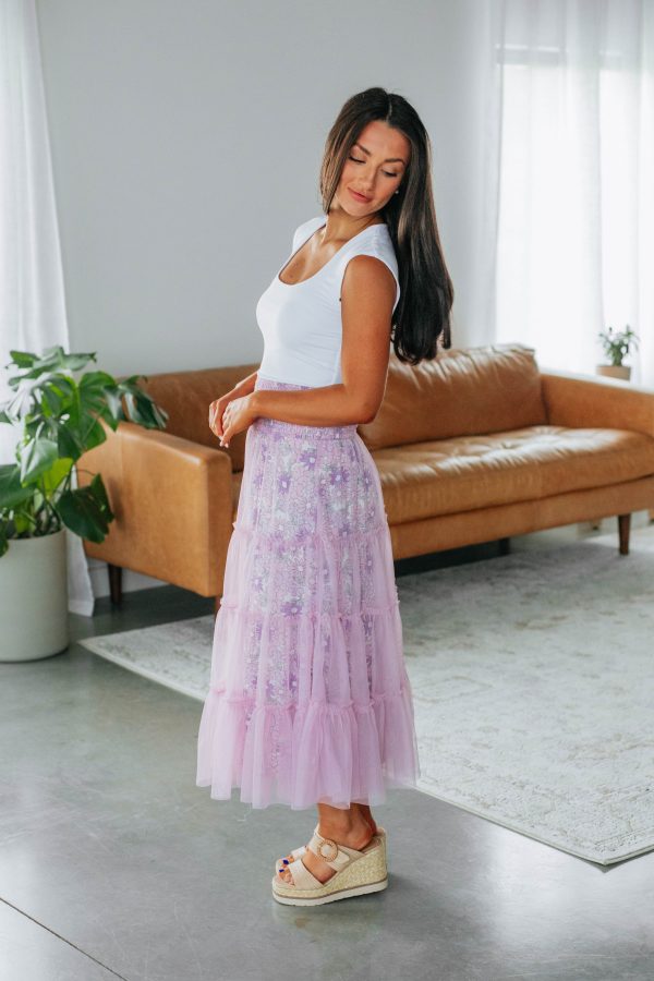 Avari Tiered Mesh Skirt - Lilac on Sale