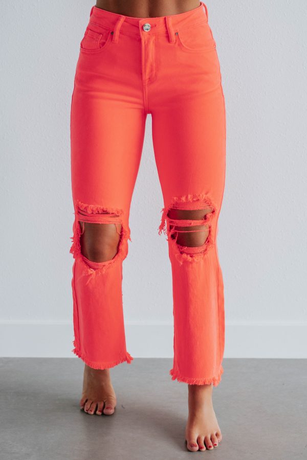 Willow Risen Jeans - Neon Coral Sale