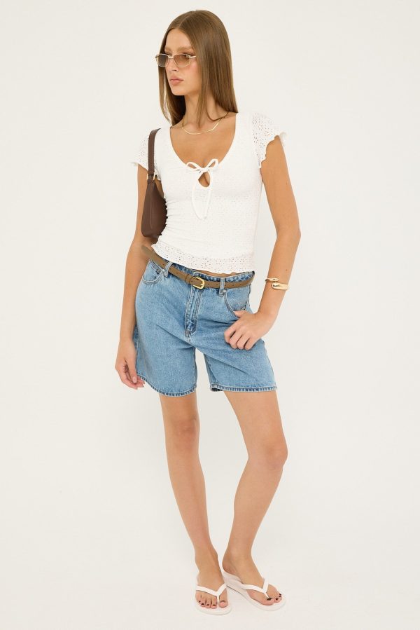 Luck & Trouble Dala Stretch Broderie Top White on Sale