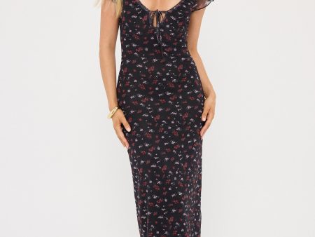 Luck & Trouble Daya Recycled Mesh Midi Dress Floral Print Hot on Sale