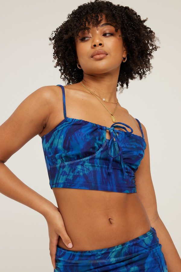 Perfect Stranger Deep Tides Recycled Mesh Tie Top Blue Print Online now