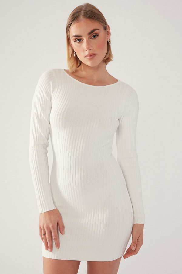 Perfect Stranger Kanaya Long Sleeve Knit Mini Dress White For Discount