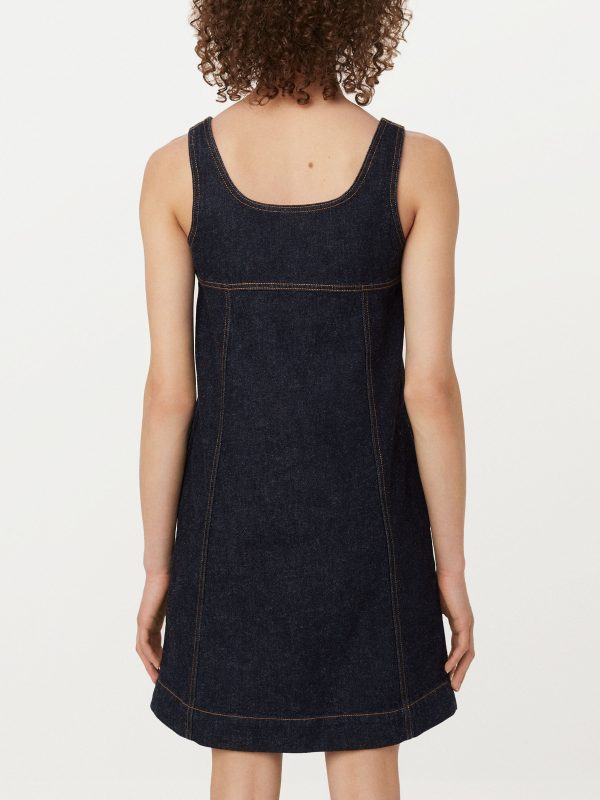 The Pinafore Denim Dress in Dark Wash For Sale