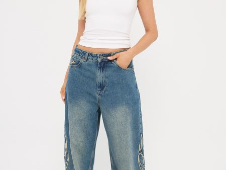 Worship At Peace Big Baggy Jean Dirty Mid Blue Online Sale