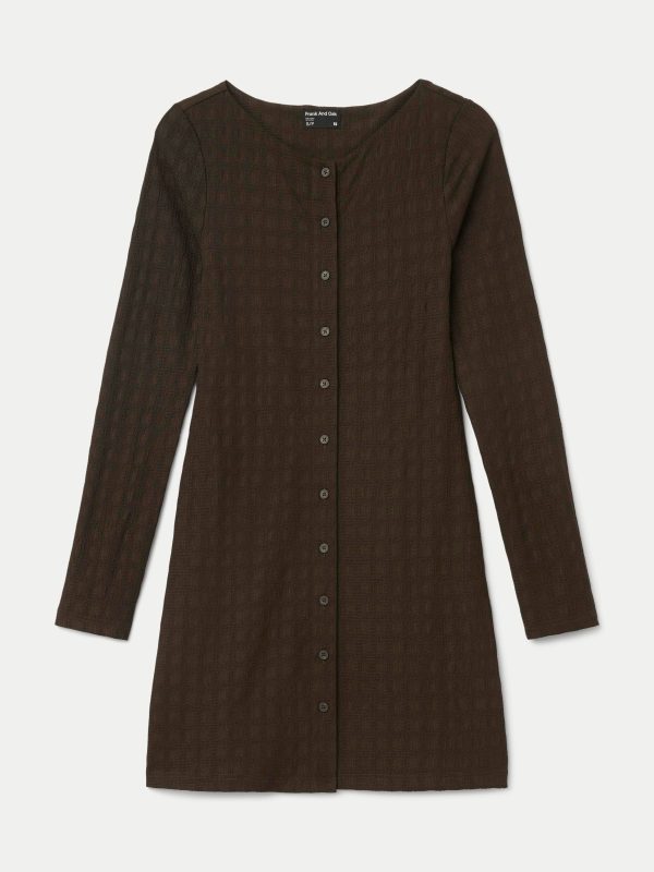 The Buttoned Mini Dress in Brown Black Online