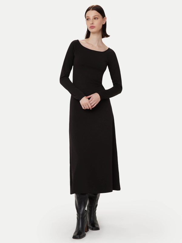 The Open Neck Long Dress in Black Hot on Sale